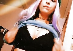 Punk hotty plays with her merry breasts