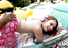 Redhead teen Arietta Adams is becoming quite an anal queen! Arietta is back another time to have her booty pounded by Alex's massive weenie! That