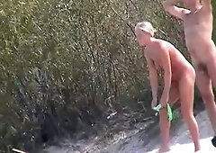 Mature pairs are very cute on the nudist beach