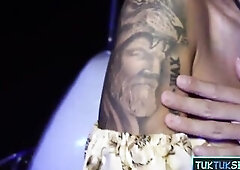 Oriental teen with large bazookas from Thailand taken away with a TukTuk for sex