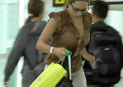 Airline Passenger With Very Bouncy Tits