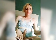 SMALL , GOLDEN-HAIRED , TRANS ANGEL , YANKS ON HER THICK WHITE RAMROD WHILST EVERYBODY IS AT WORK