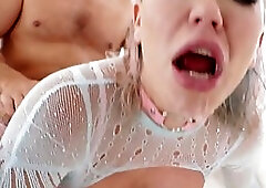 Big tits blonde MILF in fishnets Adira Allure gets her pussy fucked deep