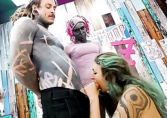 Inked Emo Angel Anal 3some with Double Shlong and Facial