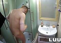 LUUV. Gevorg takes a douche and trims his nut sack on camera