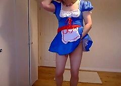 Blue costume and nude pantyhose