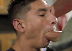 Cock sucking recruit lets the horny sergeant bang that ass