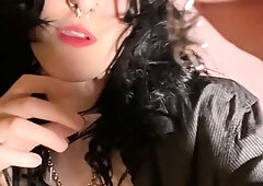 Brunette solo darling masturbating at home
