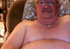 Grandpa cums on webcam