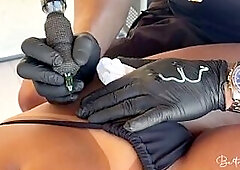 The golden-haired paid for the tattoo with her twat 'cuz it was smooth.