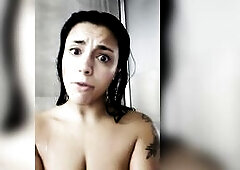 Hawt tranny jerks off hard knob until this babe cums