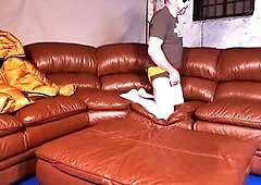 Hot action on a leather bed with camera angle one