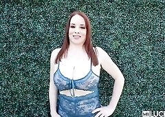 Maggie Green looks sweet and cutesy in a lacy blue underware. The redhead mother I'd like to fuck has this dazzling allure that would have dudes 