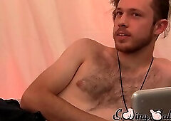 Pretty gay Woody Johnson cums hard after cock tugging