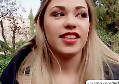 Selvaggia gives a complete stranger a blowjob in public