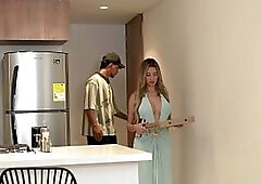 Sexy Blond Pays Pizza Delivery Man with Her Twat - Danner Mendez & Ambar Prada