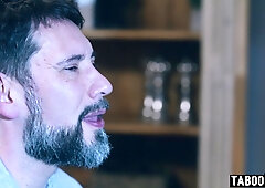 Obedient mom and ebony GF serving hubby