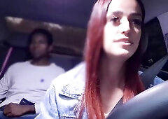 Sexually excited delivery driver catches gifted passenger masturbating from behind!