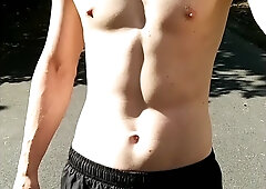 walk nude on public to NATURIST BEACH - teenage uber-cute guy with muscle assets