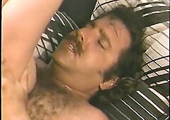 3 males bang golden-haired slut's holes simultaneously indoors then give facial.