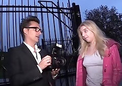 Shy blonde gets her pussy banged by a hard cock