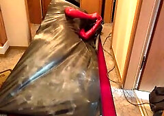 Vacbed with gloves and Russian Gasmask and fantasticrubber Catsuit