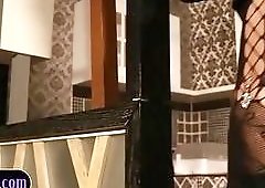 Exploratory young Asian blonde shemale domina gets her cock out