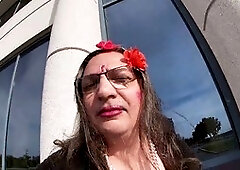Shameless crossdresser flaunts high heels and mini skirt in public without any inhibitions