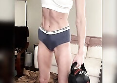 Fit slim blond ass workout in pants