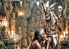 [AI Generated] an afro village witch doctor from Ghana and Nigeria bangs older black hot Nigerian grand ma raw
