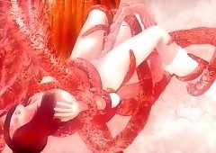 Ravishing 3D babe gets drilled in every hole by a monster