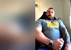 Built Aussie Bloke Edges In Office Chair & Explodes Pov All Over Your Face