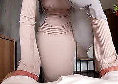 Booty Stepmom Helps Stepson Quickly Cum On Her Small Tits While No One Was Home