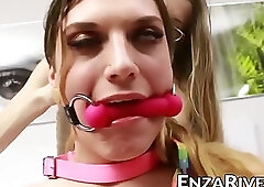 Tgirl River Enza spanking and dildo drilling naughty tbabe