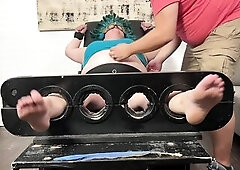 Cassie Page discovered herself stuck in the tickle chair's stocks and at the tickling compassion of Matt. Matt has already seen how reactive Cass