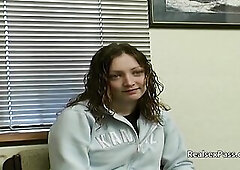 Amateur chav British teen filmed at her second porn try-out