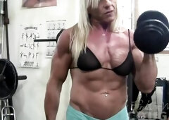 Female Bodybuilder Lacey Works Out And Masturbates