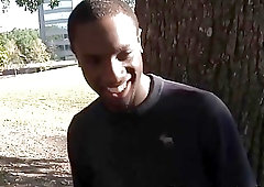 Cute black guy is stuck between two white peckers