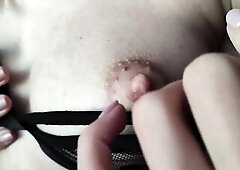 Hawt honey playing with breasts, palatable breast milk