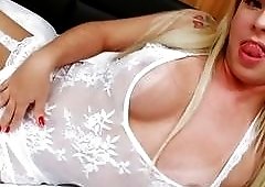 Compelling blonde with super hot tits rides dick just nice