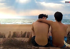 STAXUS :: Beach Stud Plowers :: Surfer pals, can't contain their passion on the beach