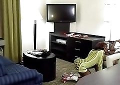 Sexy shemale in a green dress pleasuring her man