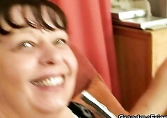 Corpulent aged woman riding and sucking POV