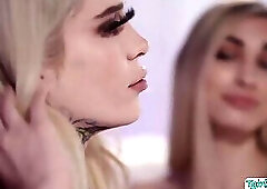 Blonde shemale fucks her yoga partner