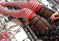 Trans Christmas Elf fondles herself with a sex tool