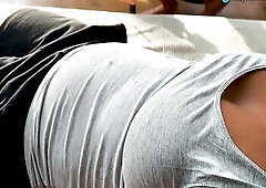 Using ice cubes to get my boobs wet and hard. UNCENSORED