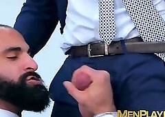 Classy hunk gives a sloppy blowjob and has his ass drilled