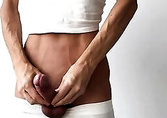 Jizz flow compilation: 4 slow-motion cumshots from a ladyboy with a large weenie. A ladyboy with a large weenie has compiled a compilation of four cum