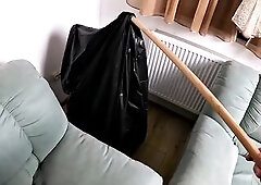 I begin curled up in a corner, wrapped in a biggest ebony trash bag so u cannot even tell I'm a person. My partner comes in, pokes the bag with a