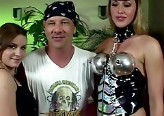 A Bdsm Blonde Bitch In Chains, Latex Outfit, And High Heels Gets Double Penetrated